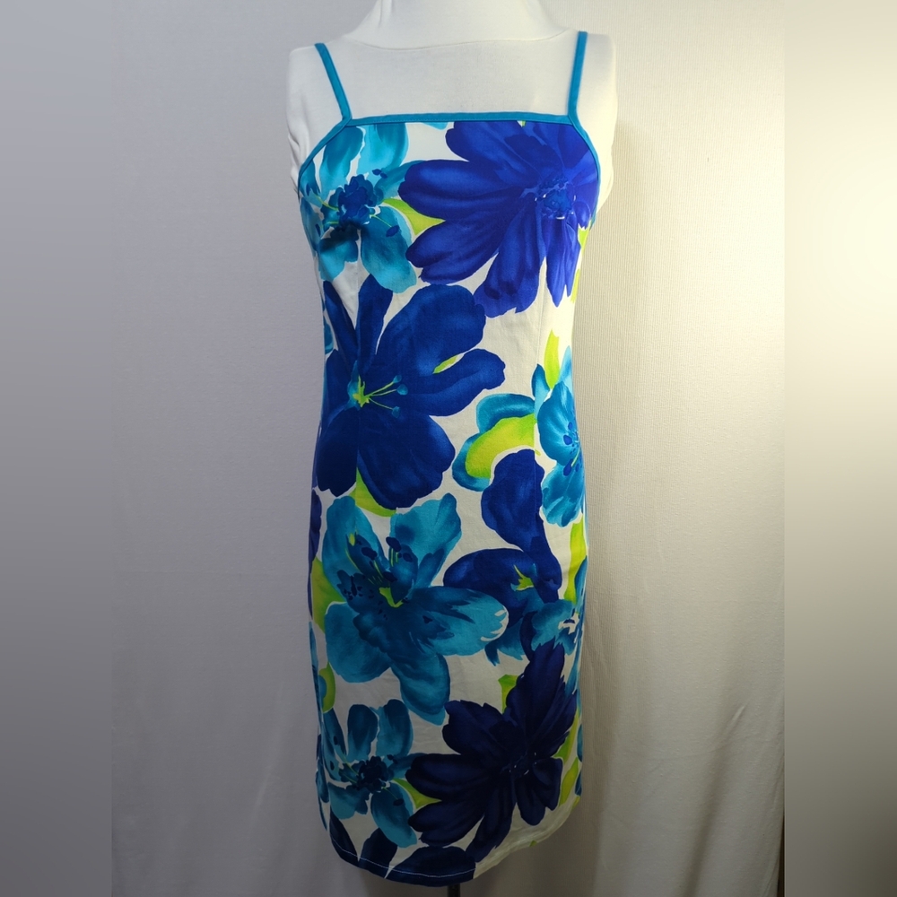 Giorgio‎ Fiorlini Collection Womens Sundress Blue Floral Stretch Sleeveless 7/8